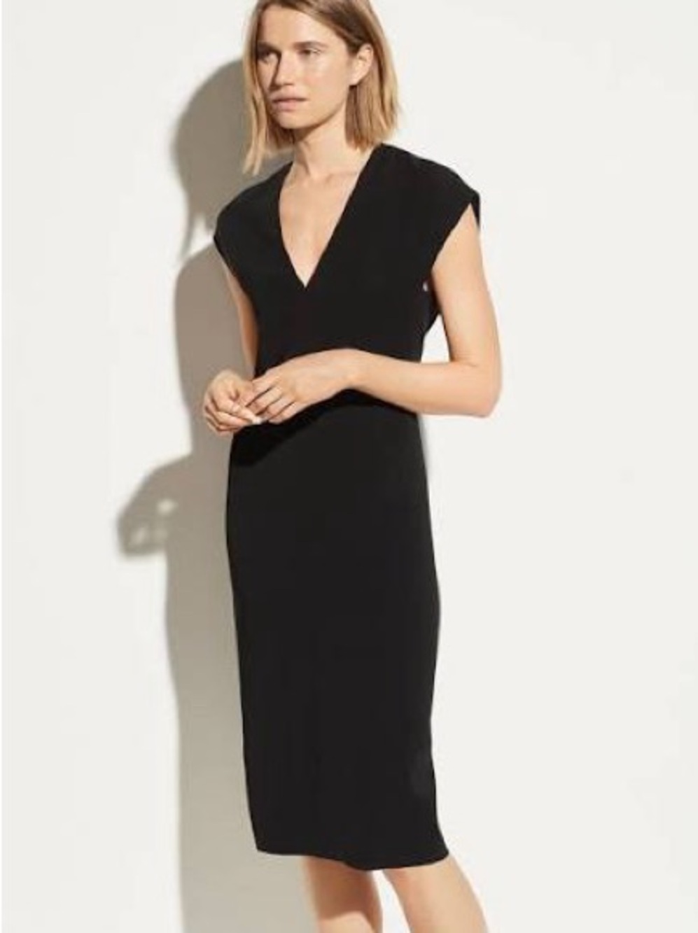 Vince Black V-Neck Midi Pencil Dress - Size 6